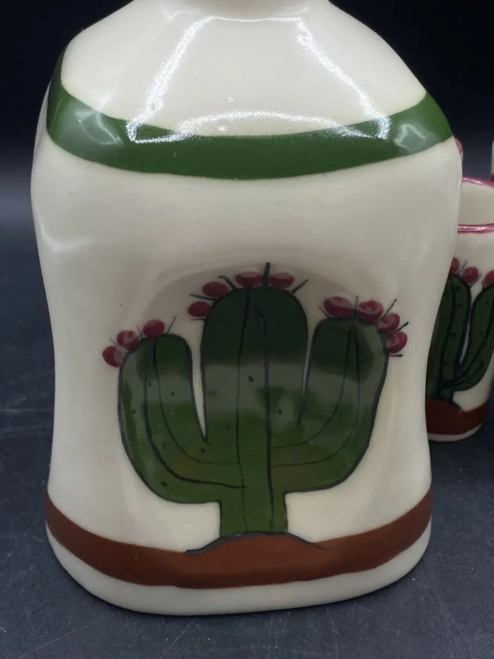 LM Mexico Tequila Sombrero Cactus Set Shot Glasses Salt Shaker Tray Vitrified ￼